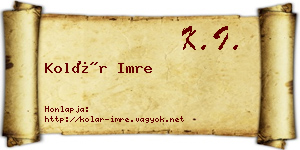 Kolár Imre névjegykártya